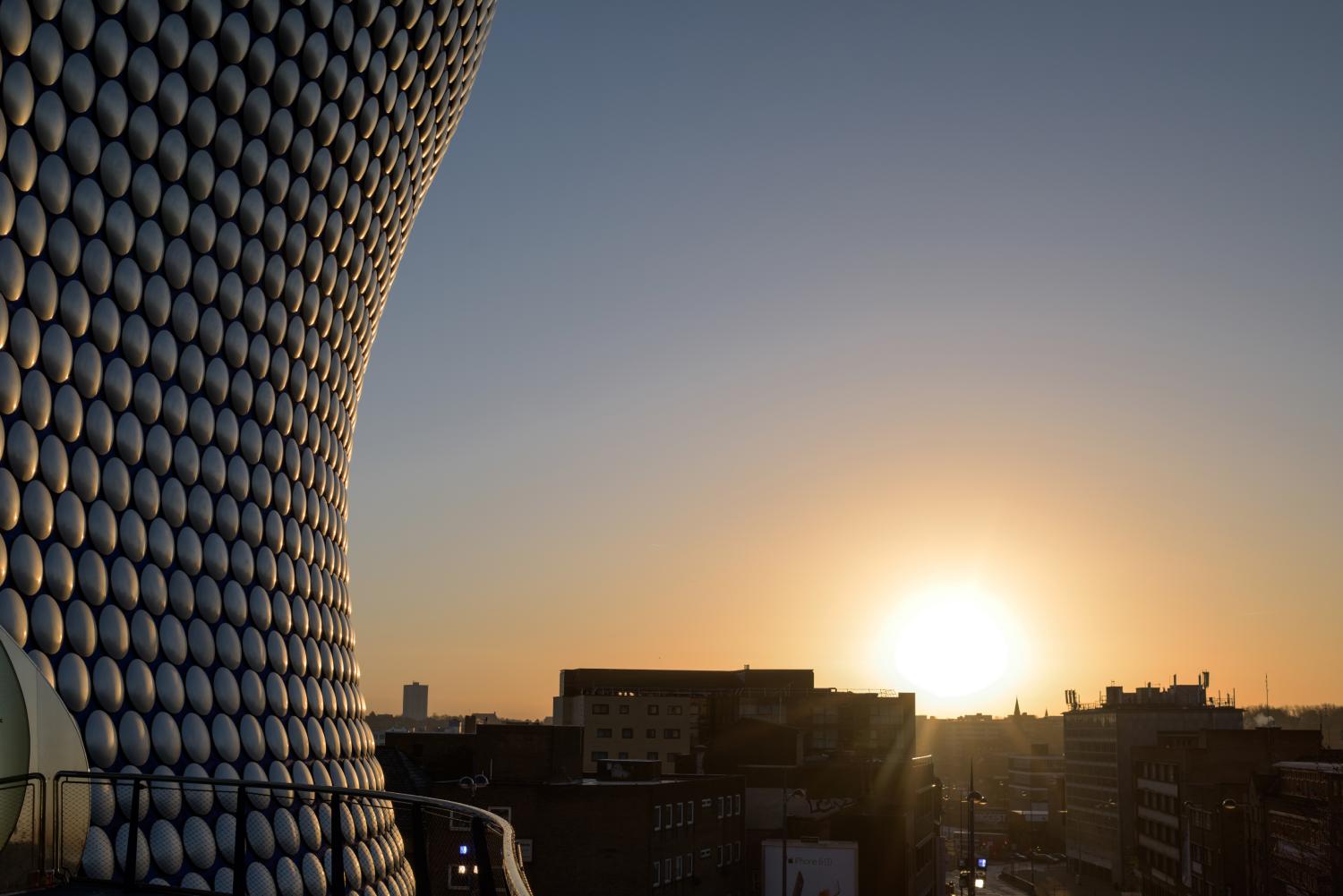 Sunrise over the Bullring and Birmingham skyline — FleetMilne letting agents helping landlords and tenants across Birmingham city centre.