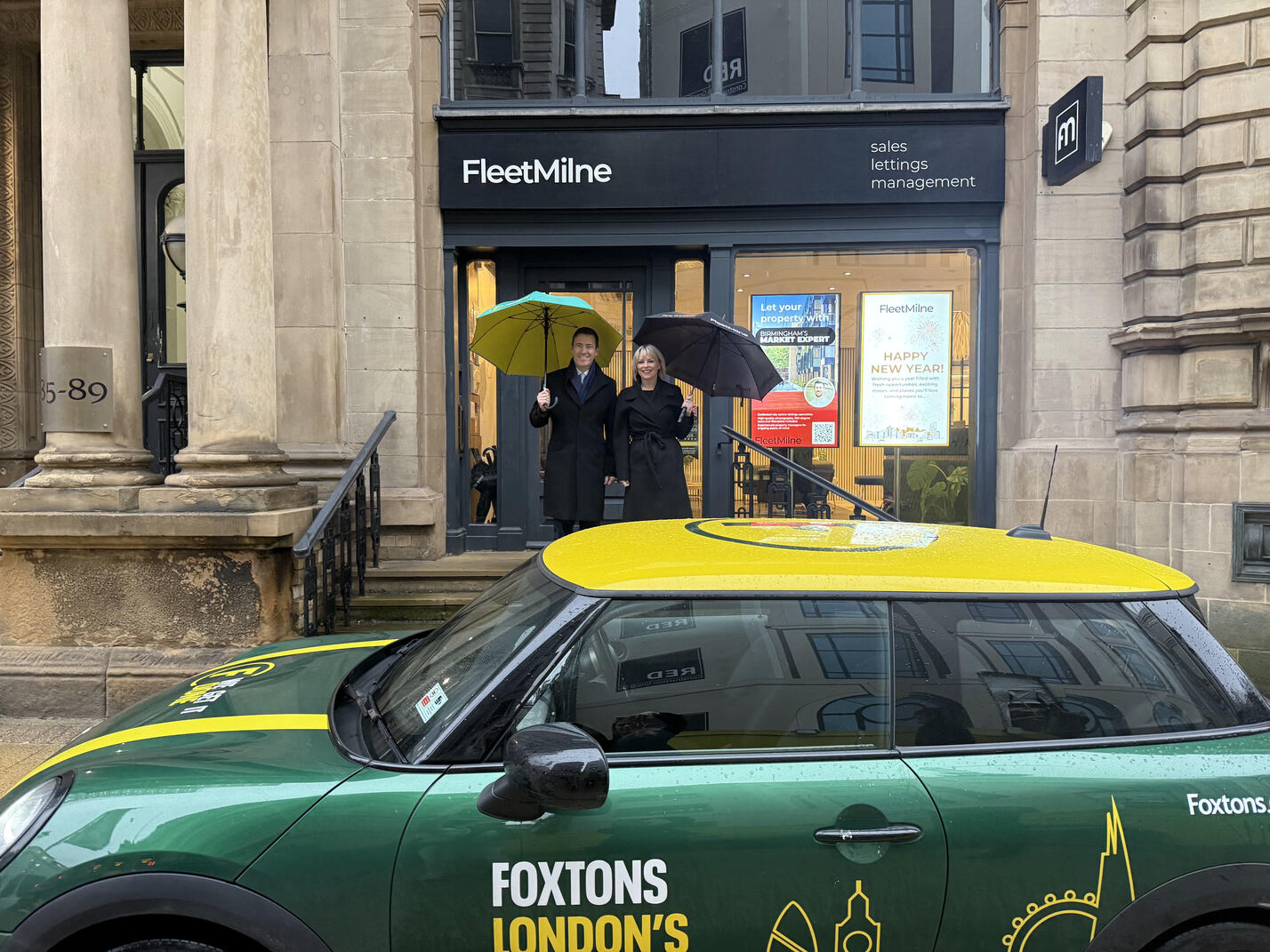 FleetMilne was acquired by Foxtons in January 2026, now part of Foxtons, Nicola poses outside the FleetMilne leeting agents Birmingham office.